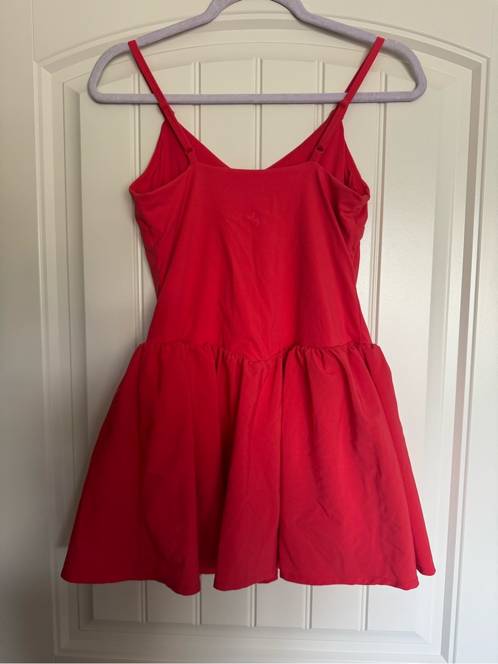 Red Spaghetti Strap Fit-and-Flare Athletic Dress with Shorts - Picture 2 of 3